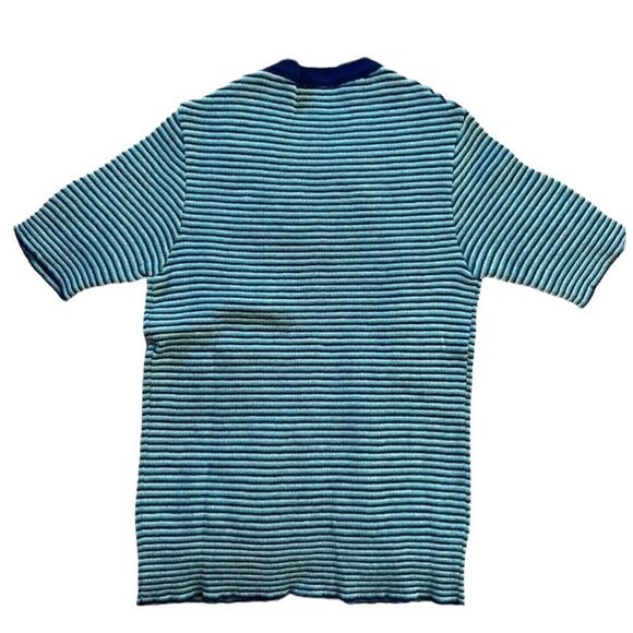 Vintage Blue and Green Striped Stretchy short sleeve snap button Top - Picture 2 of 5